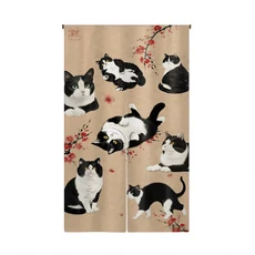귀여운 고양이 프린트 도어 커튼 폴리에스터 걸이식 칸막이 스크린 홈룸 장식용 일본식 노렌 스타일 벨크로, 85x150cm, 07 CKY00977