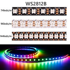 LED 스트립 RGB 조명 네오픽셀 WS2812B 개별제어 LED바 아두이노호환 DIY 키트 DC5V 개별적으로 주소 지정이 가능한 스마트 WS2812 픽셀 IP306567 검정흰, Black PCB, 1m 96 IP30