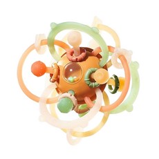 曼哈頓手抓球 寶寶固齒器 矽膠 嬰幼兒益智咬咬球 手搖鈴 防吃手, 咖色, 1個, 新款推薦巴達魯星系【升級抗菌+贈收納盒】