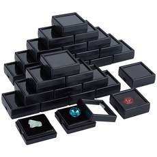 48개 검은색 미니 사각형 플라스틱 원석보관함 휴대용 돌 수납 보관함 구슬 상자 40x40x15mm