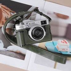 후지 X100Vi 가죽 속사 보호케이스 보호 블랙 클래식, X. 빈티지 그린 커버 어깨 끈