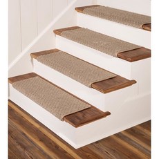 오크 밸리 디자인 둥근 불노스 카펫 계단 트레드 목재 계단용 미끄럼 방지 실내 매트 - 스타일: 베이사이드 참 그레인 35인치 W X 9.75인치 D (4개 세트), Silver Birch, 27" (Set of 4)