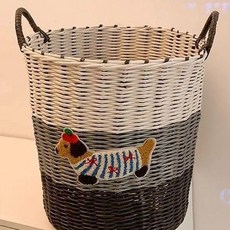 可愛小狗仿藤編髒衣籃 42cm, 臘腸狗棕灰白