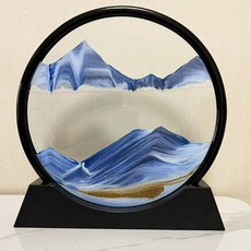 DIU 流沙畫3D創意擺件解壓藝術沙漏家居客廳辦公室桌面書櫃子裝飾品, 藍色【7寸18*19cm】