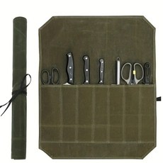 戶外旅行 濕蠟帆布 刀具收納袋 廚師 便攜收納包, 1個, 軍綠色