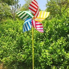 오엽 순색 풍차 날 선물 야외, 1개, 플라스틱 손잡이형 줄무늬 10개