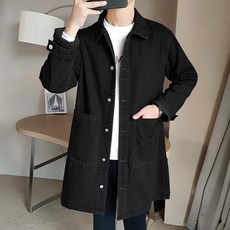 데님 트렌치코트 루즈핏 재킷 트렌치 롱, 1g, 블랙