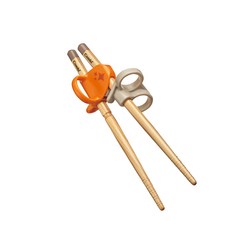 【Combi】檜木製左手專用三階段彈力學習筷 日本製, (左手) 元氣橘, 1個