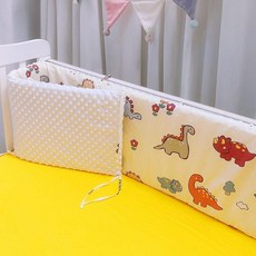 嬰幼兒 豆豆絨 純棉 牀圍 嬰兒 防撞 圍欄 可拆洗, 恐龍樂園白豆絨（雙面可用款）,長60高30cm, 1個