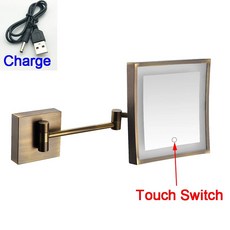 모던 블랙 욕실 LED 메이크업 듀얼 확장 거울 확대 거울 조명 접이식 황동 고급, antiquechargetouch