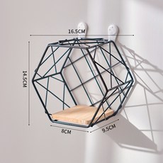北歐風金色六角壁掛置物架, 網格單六角小號 - 黑色, 1個