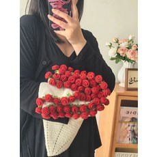 꽃다발담요 뜨게꽃 블랭킷뜨기 도안 패키지 실뜨기 가정용, 코랄 레드 로즈 부케