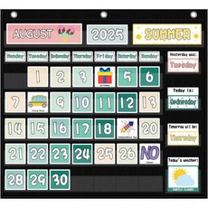 교실 달력 포켓 차트 디스플레이 및 날씨 스테이션 세트 멋진 장식 정리용 교제 키트 게시판 홈스쿨 흰색, Black