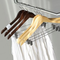 프리미엄 우드 논슬립 집게 코팅 원목 옷걸이 3P, 원목 우드집게 옷걸이 (브라운 3P), 1개