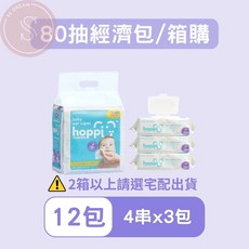 Hoppi 嬰兒純水濕紙巾 箱購最便宜 加蓋款 隨身包/迷你包 敏感肌適用 純EDI水加厚濕巾, 1個, 經濟包80抽（單箱12包）