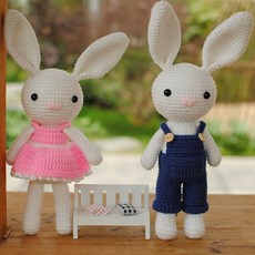 코바늘 인형뜨기 집순이취미 토끼 뜨개질 diy키트, 핑크 + 푸른 목가적인 토끼 세트