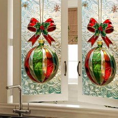 HOMETITUTE 크리스마스 장식품 스테인드 글라스 프라이버시 필름 장식 창문 홀리데이 볼 디자인 정전기 부착 가정 주방 욕실 거실 44.9 x 99.3cm17.7 39.3인