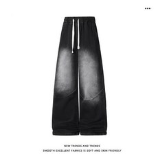 美式復古風寬鬆直筒牛仔褲，男款春秋季新款，寬鬆休閒工裝長褲，大尺碼耐磨, L建議體重130-150斤, 煙黑色