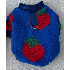 딸기 강아지 모던 플리스 반팔 조끼 블루 1P 겨울 하네스, 1개
