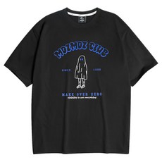 MOZMOZ 男女通用 Lonely Child 透氣寬鬆版型短袖T恤, 黑色