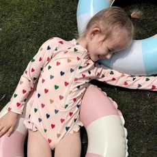 女童夏季新款長袖防曬泳衣 碎花連身游泳裝