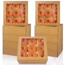 QIQUEE 10X10X2 5인치 화이트 파이 박스 베이커리 도넛 윈도우 12팩 쿠키, 12Packs, Brown