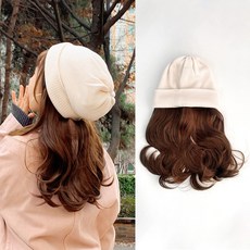 일호장신구 퀸즈 우먼 비니 헤어 위그 가발모자 항암가발 자연스러운 간편한 패션가발 스타일, 1개, 화이트 라이트브라운헤어