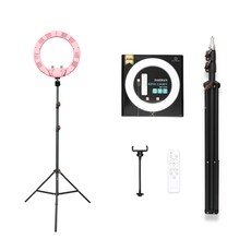 브이로그 영상 촬영 방송용 LED 링 조명 링라이트 25.4cm + 슈퍼 스탠드 삼각대 세트, 핑크 DH-U250+ST-7023, 1개