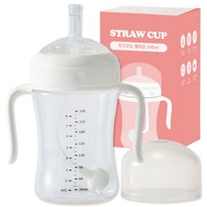 키도러블 유아용 흘림방지 자기주도 빨대컵, 화이트, 1개, 240ml