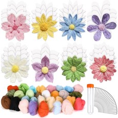 헌밍레 32세트 초보자를 위한 꽃 바늘 펠팅 DIY 키트에는 봄 가정 장식 아트 크래프트를 30가지 색상의 울 로빙 펠트 원단과 바늘이 포함되어 있습니다, 헌밍레 32세트 초보자를 위한 꽃 바늘 펠팅 DIY 키