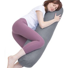 MIDDLE ONE 원통형 바디필로우 부드러운 벨벳 커버 분리형 롱 쿠션 전신 베개 블루 60x20cm, Cooling Grey, 47 inch