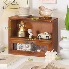 빈티지장식장 미니진열장 낮은장식장 원목 찻잔 거실, 1개, 한 칸 한 칸-구색 해초 유리 제작