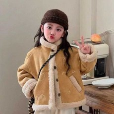 女童機車皮毛一體外套 冬季保暖麂皮絨刺繡外套