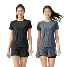 BYMSPORT 여성 런닝복 스포츠웨어 상하 운동복 세트 ( 반팔+투인원 반바지)