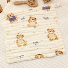 六層紗布口水巾：柔軟吸水、多用途寶寶手帕、兒童洗臉巾、幼兒園必備, 1個, 25-布偶小熊【30*30】, 白色