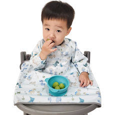 벨베이비 유아용 자기주도 긴팔 부분커버 이유식 턱받이, (리뉴얼)스카이블루 다이노, 1개, 1개입