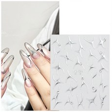 파스텔 하트 / 실버 메탈릭 젤 네일 스티커 셀프 젤네일 아트 데코 스티커, 1개, [실버] MO-628 실버 스타