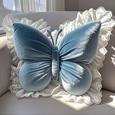 나비 등받이 쿠션 유연하다 쇼파쿠션 의자쿠션 차량등받이쿠션50*45*50cm(레이스 디자인 화려한 공주 스타일), 한 사이즈가 다 맞아요, 파란색
