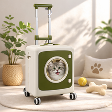 반려동물 트롤리 캐리어 고양이 강아지이동가방 대용량 바퀴형, 1개, 그린
