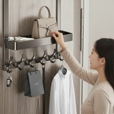 무타공 도어훅 문걸이 도어행거 수납선반, 1개, 다크그레이