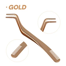 FADVAN 속눈썹 빗 족집게 DIY 클러스터 속눈썹 연장 족집게 1 스테인레스 스틸 정전기 방지 비자 성 어른, 03 GOLD 1pcs