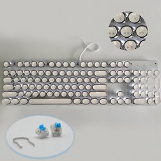 復古朋克機械鍵盤，全鍵無衝，可換鍵軸鍵帽，繁體注音鍵盤，電競遊戲辦公適用, 白色白光, 單鍵盤, 青軸