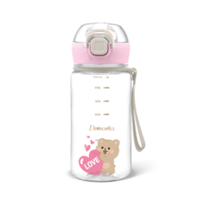 다소다 원터치 트라이탄 허그보틀 어린이 물통 스트랩세트, 1개, 400ml, 러블리핑크