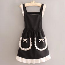 透氣工作圍裙 簡約女用圍裙 棉布耐磨工裝圍裙, 958背帶蝴蝶結公主裙純黑色
