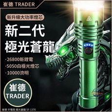 極光蒼龍 伸縮變焦強光遠射手電筒 露營燈 照明燈, 1個, 4電 綠 崔德蒼龍二代SF-1376J, 綠
