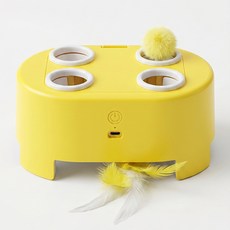 3 合 1 電動打地鼠貓玩具 多功能逗貓棒 貓咪自嗨解悶互動寵物用品, 1個, 檸檬黃, 如圖