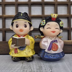 인사동공예 세종대왕과 왕비 한복 인형 외국인 결혼 선물 포장