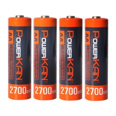 POWERKAN 고용량 AA 충전지 니켈수소 1.2V Ni-MH 2700mAh 건전지 수납케이스 포함, 1개, 4개입