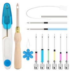 AUGSUN 13피스 펀치 니들 키트 펀치 니들 도구 조절 가능한 펀치 바늘 자수 키트 나무 손잡이 자수 펜 자수 실 크로스 스티치 초보자용(멀티 컬러), 블루