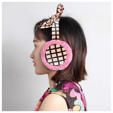 체크 리본 겨울 방한용 러블리 귀마개